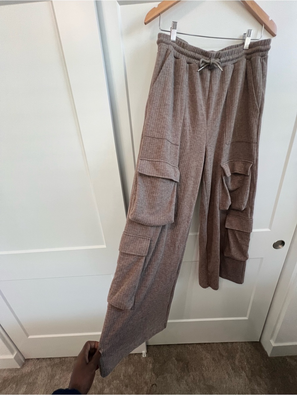 HALARA Brown Wide-Leg Cargo Corduroy Pants Pull-On Drawstring M - Picture 5 of 9